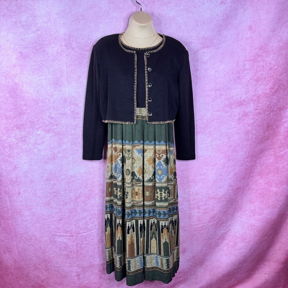 karin stevens Dresses & Skirts - 203. Karin Stevens Petites Maxi Dress w/ Cropped Jacket Black Multicolor Sz 12
